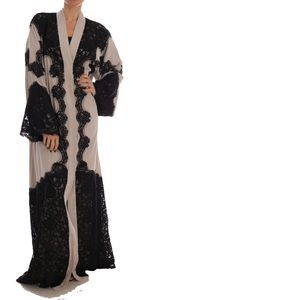 Dolce & Gabbana Beige Black Ricamo Kaftan Abaya Dress